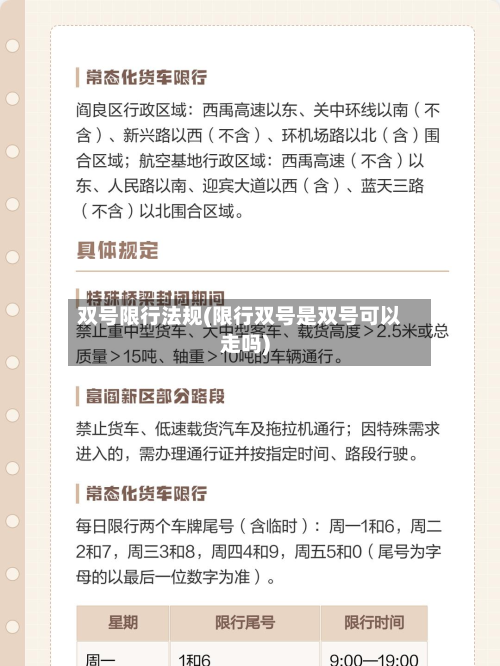 双号限行法规(限行双号是双号可以走吗)
