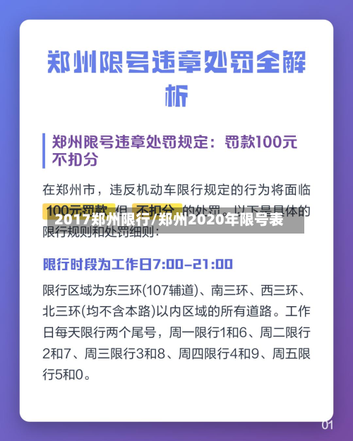 2017郑州限行/郑州2020年限号表