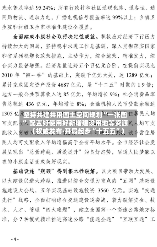 坚持共建共用国土空间规划“一张图” 配置好使用好新增建设用地等资源（权威发布·开局起步“十五五”）